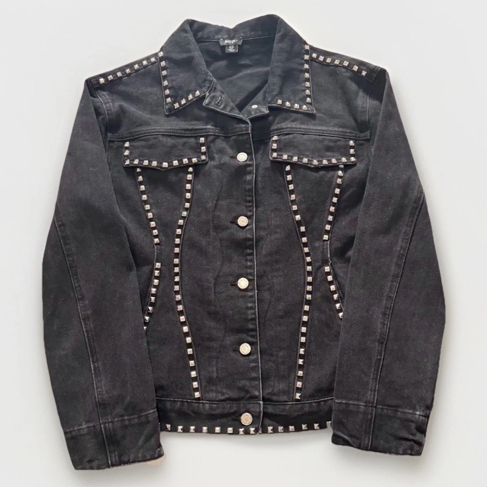 Nasty Gal Black Studded Denim Jacket Size 8 Y2K Punk Moto Western Trucker